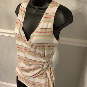 Gigi Jersey Striped Surplice Wrap Tank Size S